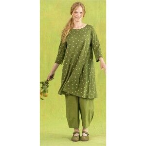 Gudrun Sjoden Olive Green Alma Polka Dot Tunic Dress SMALL MODAL LAGANLOOK ALINE